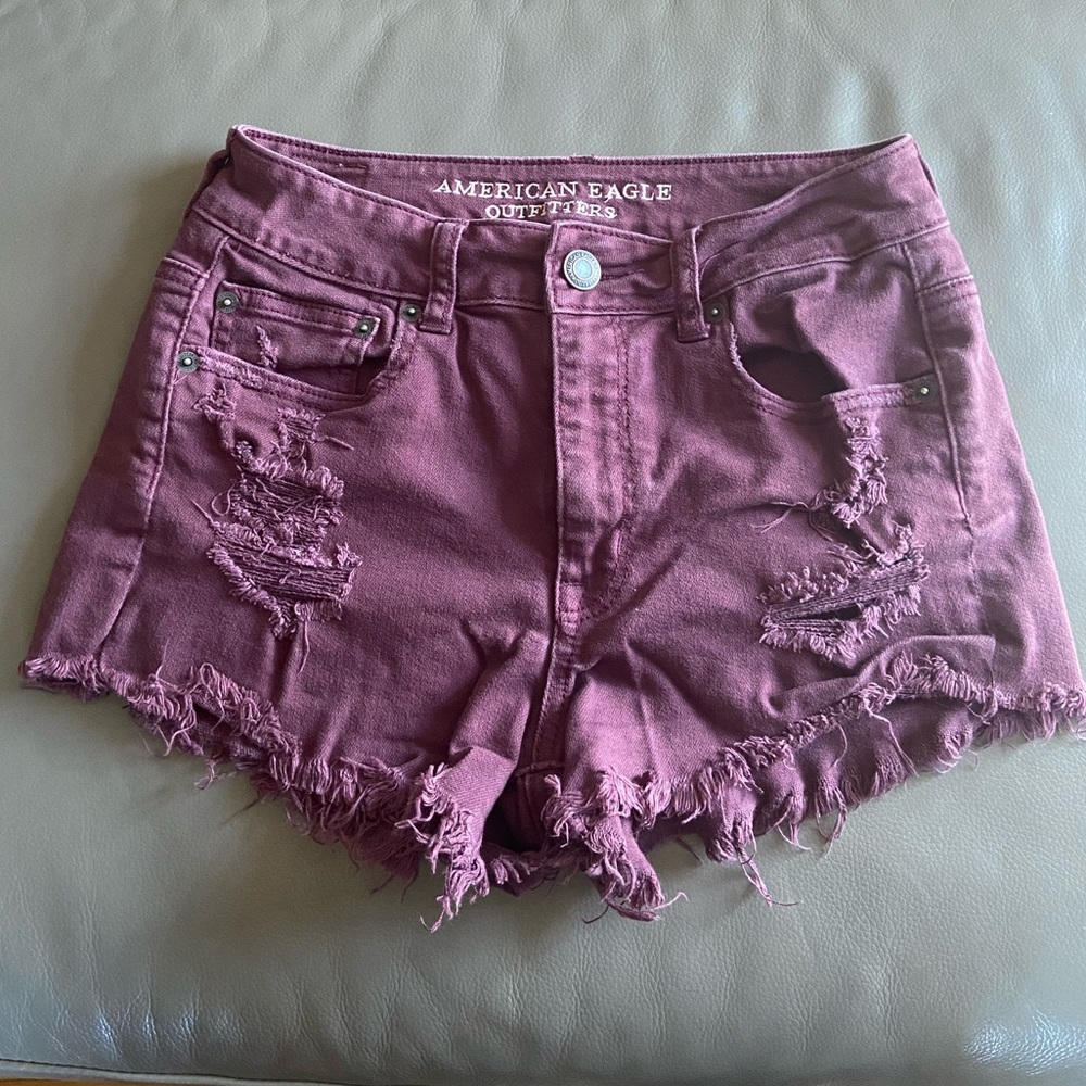 American Eagle maroon distressed shorts. Size 4.
